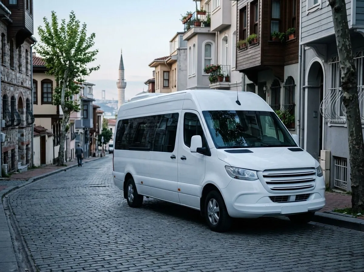 Beyaz servis minibüsü, İstanbul'da bir sokakta (temsili görsel)